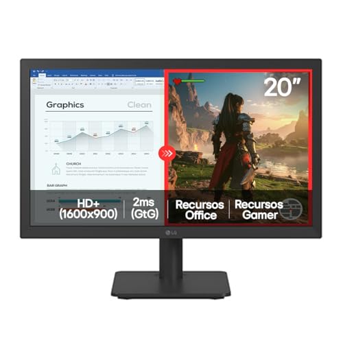 Monitor LG LED 20" HD+, 75Hz, 2ms, HDMI/VGA, Modo Leitura,