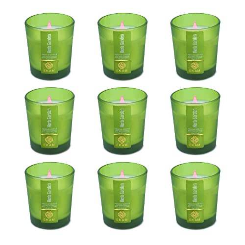 Image of EKAM Herb Garden Votive Soy Wax Scented Candle, 40 Grams, 10 Hours Burn Time| Long Lasting Premium Candles | Ideal for Home Decor | Gifting & Aromatherapy (Pack of 9)
