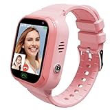 JKCKO 4G Kids Smart Watch GPS Tracker, Boys Girls Kids Smartwatches Phone Watch Video Call SOS Emergency Alarm Voice Chat Game and Touch Screen Tracking Smartwatch for Age 4-12 (Pink)