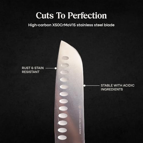 Image of CUMIN CO. 6 Inch Santoku Knife | Premium High Carbon Stainless Steel Japanese Style Kitchen Knife with Granton Edge | Ultra Sharp Knife for Vegetables, Meat & Fish