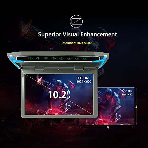 Xtrons 1080P Car Video Player, 10.2 Inch Hd Wide Screen Car Overhead Roof Mounted Monitor Ultra-Thin Flip Down Tv For Cars Support Ir/Usb/Sd/Hdmi Input (No Dvd Drive) (Steel Grey) #TOP2