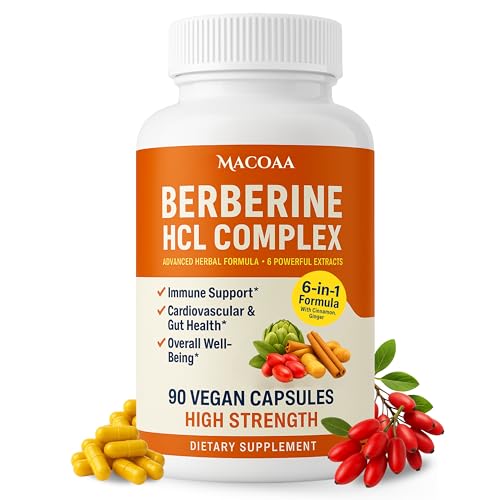Berberine 500mg High Strength Supplement, Pure from Berberine HCl, High Strength Concentration, 6-in-1 for Immune, Gut & Heart Health | 3 Month Supply