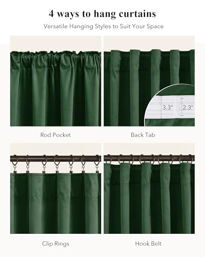 Image of Dark Green Christmas Velvet Drapes Room Darkening, W52xL90, 2 Pcs | Christmas Holiday Decor, 300GSM Heavy Soft Velvet, Heat Insulated, Privacy, Dining Backdrop French Door, Living Room