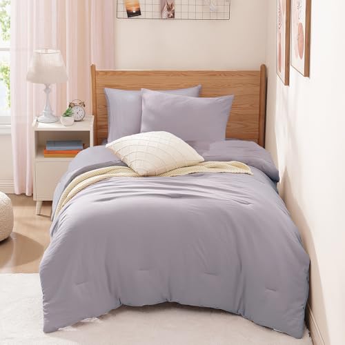 Image of Twin XL Comforter Set- 5 Pieces Prewashed Bed in a Bag Twin Bedding Sets | Soft All Season Comforter with Sheets, Pillow Sham & Pillowcase, Lilac