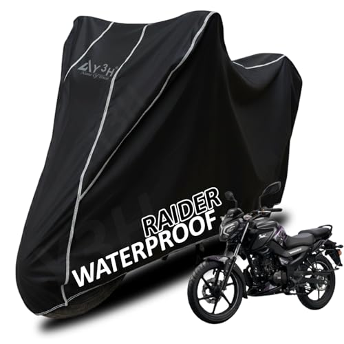 Image of Bike Body Cover TVS Raider 125 Full Body Cover with Waterproof, Dust Proof, UV Rays Protective, Tripple Stitching & Lightweight Two Wheeler Covers - Black with Waterproof White Piping
