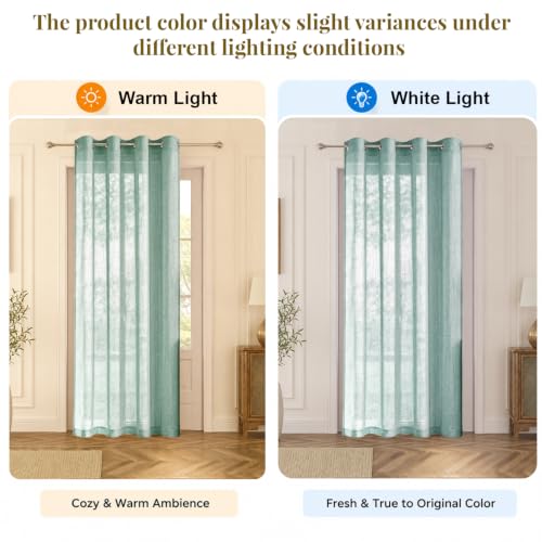 Image of HOKIPO Breeze Sheer Curtain 7 Feet Long 1 Panel, Linen Look, Aqua Green