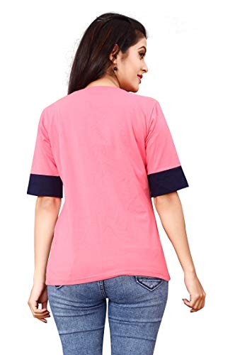 Image of DHRUVI TRENDZ Women's Regular Fit T-Shirt (2021 Turquoise & Pink & Mustard X-Large)