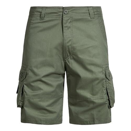 Army Green Work Shorts for Men Button Elastic Waist Tactical Cargo Shorts Multi Pockets Rip Stop Waterproof Fishing Hiking Shorts Lightweight Outdoor Work Army Shorts 2025 Summer Shorts Cotton Shorts