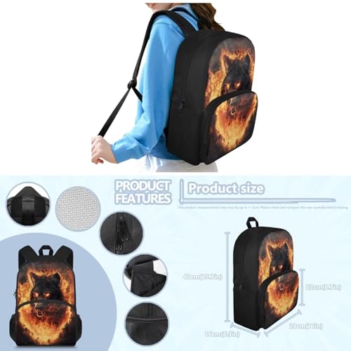 Ystardream Fashion Kids Backpack and Lunch Box Set Flaming Wolf 4Th Grade Backpack for Boys Multiple Pockets Bookbags with Pencil Case Water Bottle Sleeve for Children Travel and School Use2