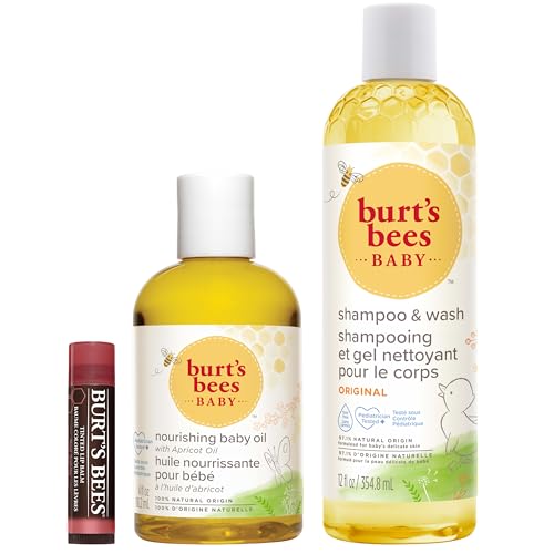 Image of Burt's Bees Baby and Mom Gift Set with Nourishing Baby Oil, Original Baby Shampoo and Wash, and 100% Natural Origin Tinted Lip Balm, Red Dahlia