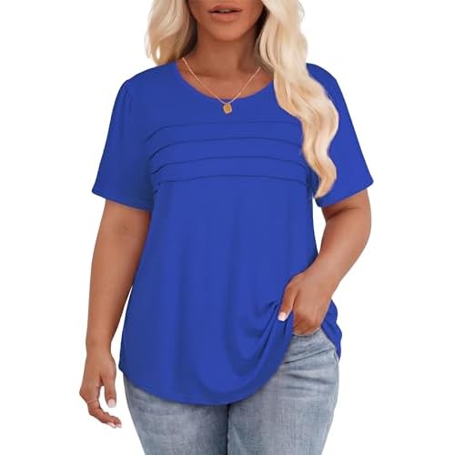 Short Sleeve Tops Womens T Shirts Blouses Dressy Casual Pleated Front Loose fit Outfits 2026
