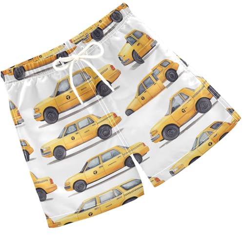 Pigsaly Boys' Swim Board Shorts Watercolor Sportcar Yellow Taxis Car Boy's Swim Trunks Kids Swimwear XS