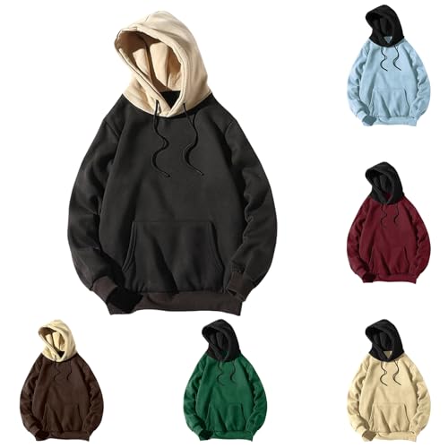 Wankang Mens Color Matching Hoodies Trendy Drawstring Hoodies Pullover Casual Long Sleeve Hooded Sweatshirt Basic Hoodie Tops