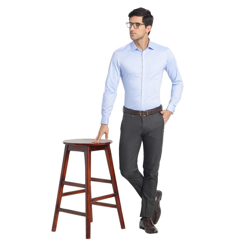 Image of Turtle Men Cotton Blend Light Blue Solid Slim Fit Formal Shirts