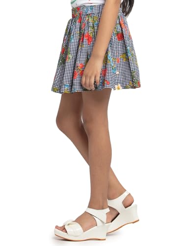Image of Under Fourteen Girls 100% Cotton Printed Poplin 0 Skirt | Skirt for Girls | Woven | 14-15 Yrs(Navy Chek)