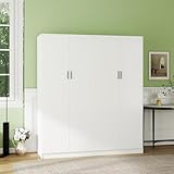Panana 4 Door Wardrobe Closet Bedroom Armoire with Shelves, Hanging Rod for Bedroom, White