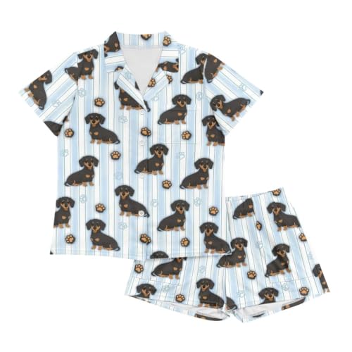 Image of Renewold Women's Short Sleeve Pajama Set Button Down Sleepwear with Notch Collar Soft Lounge Top and Shorts with Pockets