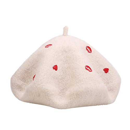 Women Beret Hat French Style Beret Beanie Cap Solid Color Winter Hat Love Pattern Embroidery Painter Hat