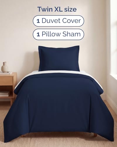 Image of Duvet Cover Twin /Twin XL Size Set - Extra Soft Twin /Twin XL Duvet Cover 68 inch x 90 inch with 1 Pillow Sham for Women, Men, Kids & Teens - Comfy, Easy-Care & Fade Free w / Zipper Closures & Ties (Navy Blue)