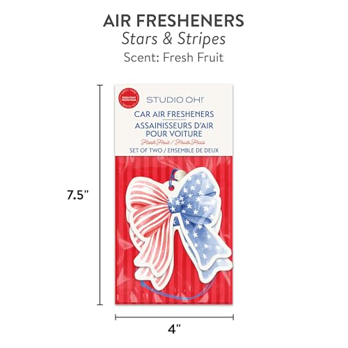 Image of Studio Oh! Stars & Stripes Set of 2 Hanging Car Air Freshener, Long-Lasting Fragrance, Odor Eliminator, Scented Car Accessory for Auto Interior, Decorative Air Freshener, 4 x 7.5 in