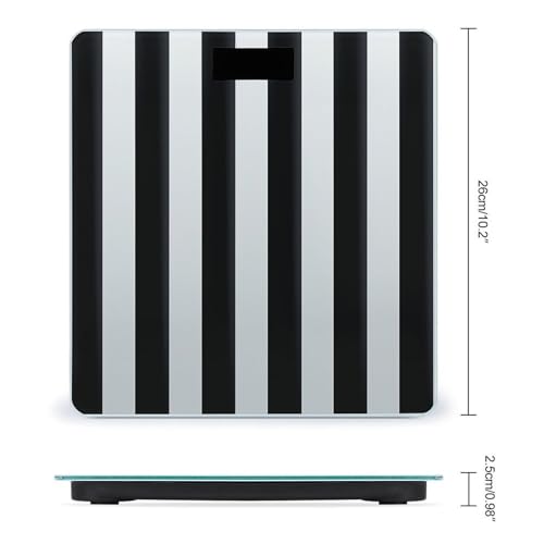 Báscula digital de baño blanca con rayas negras y pantalla LCD miniatura 2