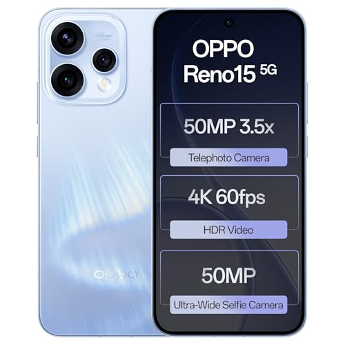 Oppo Reno15 5G (Aurora Blue, 8GB RAM, 256GB Storage) with No Cost...