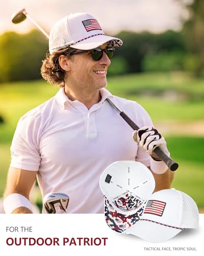 Image of TOP-EX Men's Cooling Golf Hat, Big Heads Tactical USA Flag Waterproof Cap | Tactical American Flag Hat, XXL Large Size, Water & Stain Resistant, UPF50+ UV Protection, Laser Perforated Cooling Sweatband