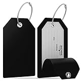 Shacke Luggage Tags with Full Back Privacy Cover w/Steel Loops - Set of 2 (Black)