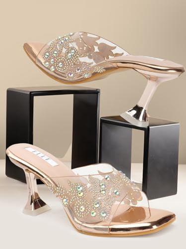 Image of ELLE women's Square Toe Spool heel Embellished Strap Slip-On Sandal