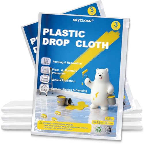 3 Pack Plastic Drop Cloths for Painting