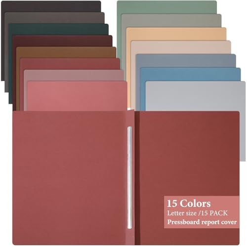 Zhanmai 15 Packs 8.5 x 11 Pressboard Report Covers Metal Prong Fastener with Compressor Letter Size 3 Capacity Presentation Report Folder to Neatly Bind Reports Proposals Documents (Morandi)