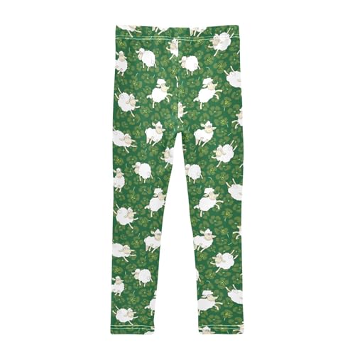 Happy Sheep in Green Leafy Meadow Girls Leggings,Workout Leggings for Girls Toddler Athletic Leggings Size for 3-10T2