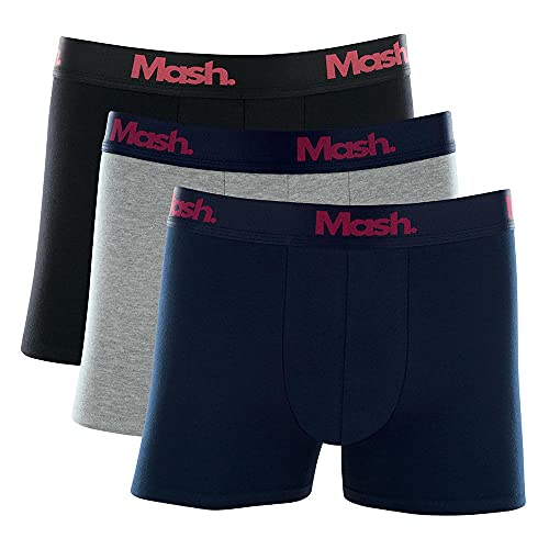 Kit 3 Cuecas Boxer Cot Elast Bord, Mash, Masculino, Azul Marinho/Cinza Mescla/Azul Marinho, M