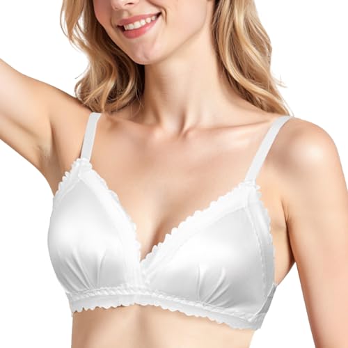 SEAUR Silk Soft Padded Bras for Girls Teens Satin V Neck Support Wireless Seamless Small Breasted Women Everyday Bra