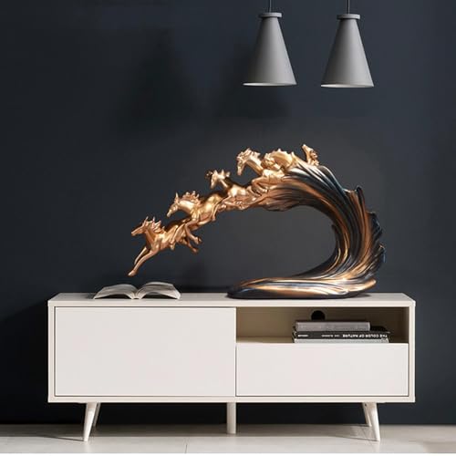 Figurine décorative cheval or grand format 41cm salon bureau - 7