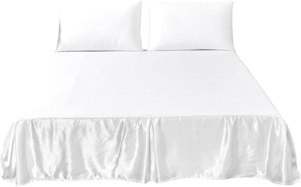 Tache Satin Silky Lustrous Sweet Victorian Royal Glam Platform Tailored Dust Ruffle Bed Skirt - White - King
