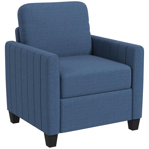 HOMCOM Armchair, Channel Tufted Modern Fabric Accent Chair, Comfy Upholstered Reading Lounge with Spring Cushion, Back Pillow, for Living Room, Bedroom, Office, Blue