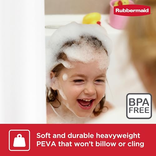Image of Rubbermaid White Shower Curtain Liner, Waterproof Heavyweight 8g PEVA Shower Liner for Bathroom, with Weighted Magnets and Rustproof Black Grommets, 70x72, Standard Size, White