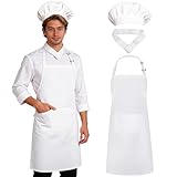 Kochmütze Schürze Set,Schürze Und Kochmütze Set,Einstellbar LätzchenSchürze Mit Taschen,VerstellbareKochmütze Latzschürze,Atmungsaktive Backschürze mit zwei Taschen für Küche Restaurant (weiß-1Pcs)