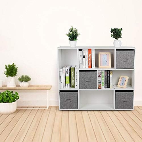 TENTI Display Shelf-Cube Bookcase Bookshelf with 8 Cubby Shelves 4 Bin Drawers for Home Office