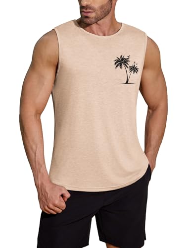 COOFANDY Herren Tank Top Sommer Muskelshirt Gym Printed Ärmellose T-Shirts Herren Bodybuilding Tanktops Gym Fitness Shirt Khaki L