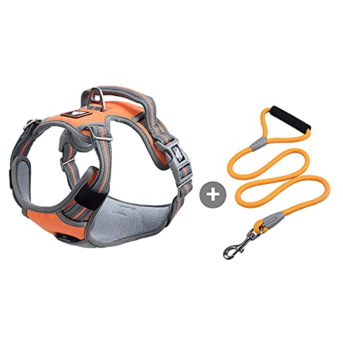 BOSERMEM Arnés para Perros, Chaleco Ajustable para Mascotas, Arnés, Juego De Cuerdas De Tracción, Arneses Ajustables De Malla Acolchada En El Pecho Transpirable(S, Naranja) Cover