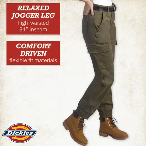 Image of Dickies Womens High Rise Cotton Twill Cargo Joggers Elastic Ankle