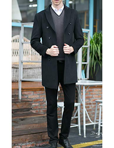 Minibee Men's Woolen Trench Coat Double Breasted Slim Fit Winter Overcoat Long Jacket Business Pea Jacket Black M #TOP4