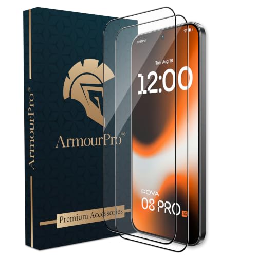 Image of ArmourPro Tempered Glass for Tecno Pova 8 Pro - 9H Anti Scratch Screen Protector, Edge to Edge Coverage, HD Clarity, Smooth Touch, Case Friendly | Black, Pack of 2
