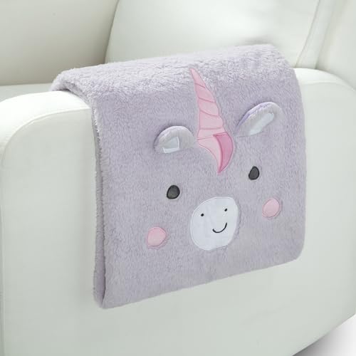 Image of Delta Children Personalized Sherpa Throw Blanket for Kids, Light Purple Unicorn