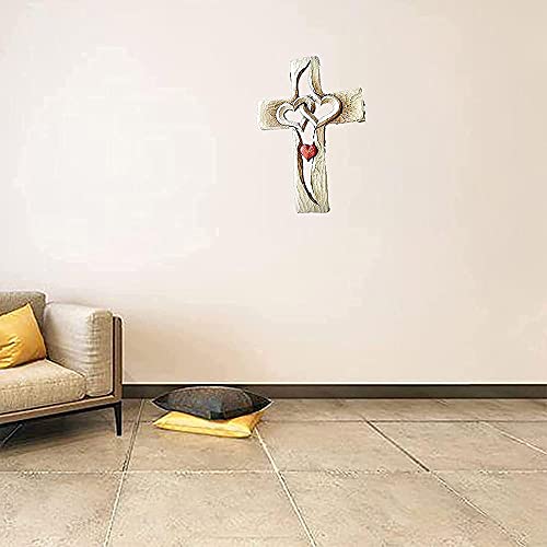 Swhcvj Gesneden houten kruis verweven harten, Muur Opknoping Houten Kruis Hand Gesneden Antiek Ontwerp, Liefde God Houten Muur Kruis voor Thuis Woonkamer Decor - Image 4