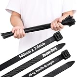 Amlif 50 fascette stringicavo nere, 500 mm x 7,6 mm, resistenti