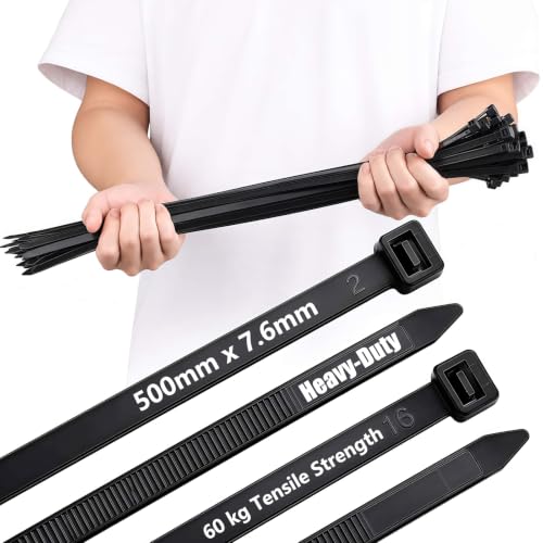 Amlif 50PCS Heavy Duty Self-Locking Cable Ties with 70 kg, 500x7.6mm Black