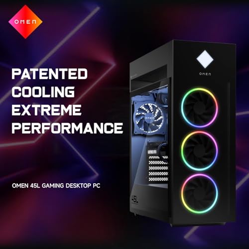 Image of PCONLINE HP Omen 45L RTX 5080 Gaming Desktop, Intel Ultra 9 285K, 32GB DDR5 RAM, 2TB SSD, RGB Light Studio, DP, RJ-45, Black, Windows 11 Home